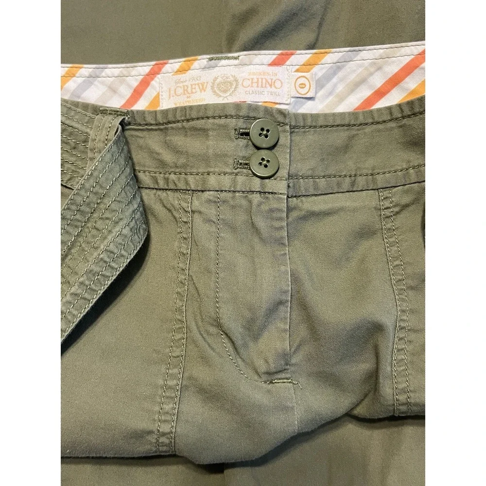 J. Crew Y2K 2000s Low Rise Utility‎ Green Cotton Chino Pants Roll Up Capri Sz 0